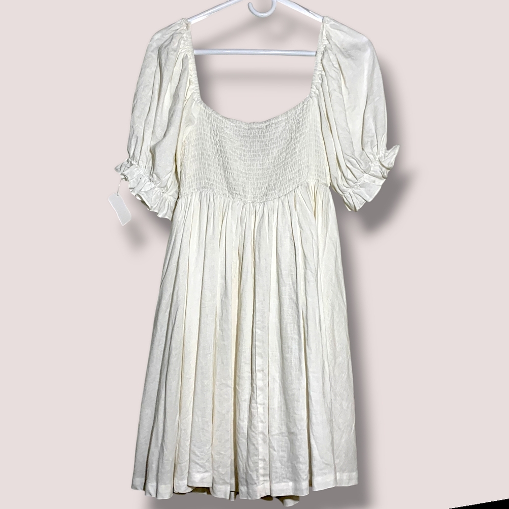 NWT MABLE ARIYA FRONT RIBBON TIED MINI Dress In OFF WHITE SZ L - Picture 4 of 16